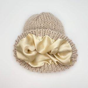 Vlnená čiapka s hodvábnou podšívkou Beige/Beige